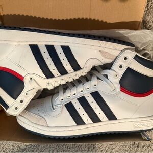 Adidas Men's White and Blue High-Top Sneakers